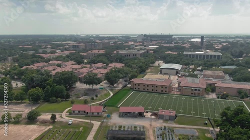 Aerial flying over Louisiana State University, Baton Rouge, Louisiana, USA. 23 June 2019 photo