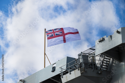 Looking up at the stern of HMS Prince of Wales