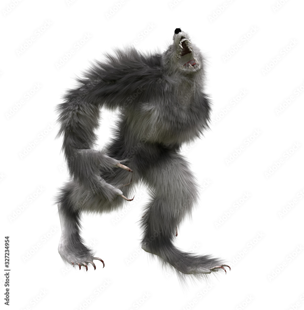 A 3D rendered gray werewolf isolated on a white background. A 3D rendered gray werewolf isolated on a white background.