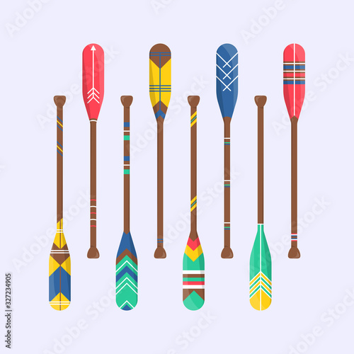 Set of cute oar paddle boat in cartoon