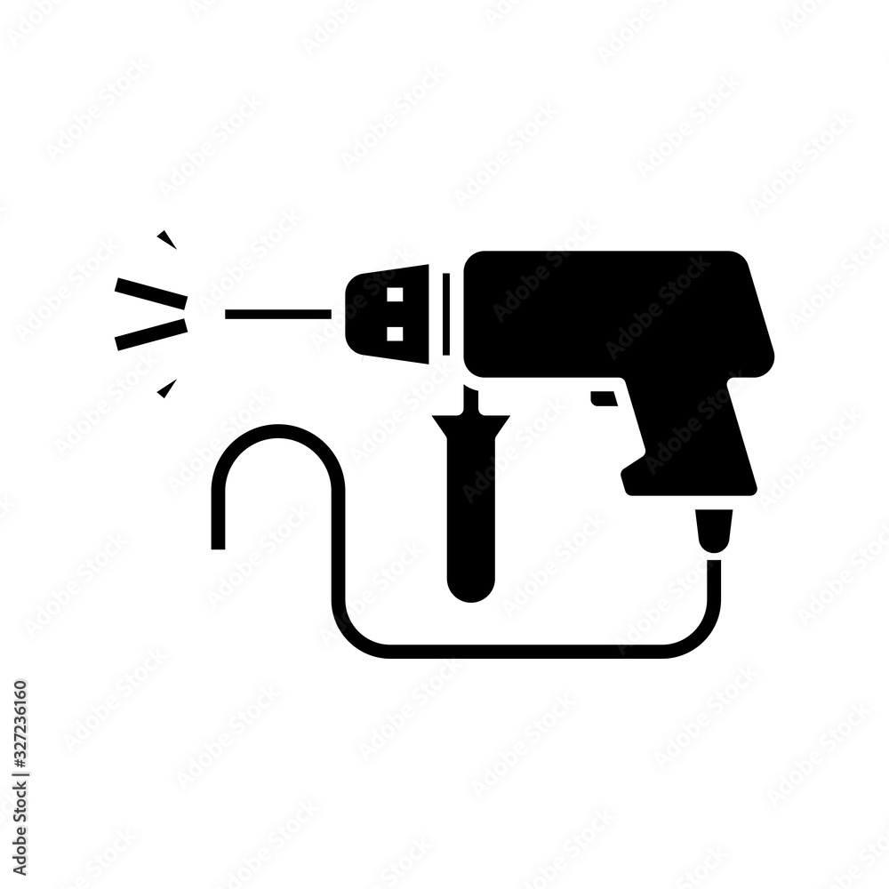 Drill process black icon, concept illustration, vector flat symbol, glyph sign. Drill process black icon, concept illustration, vector flat symbol, glyph sign.