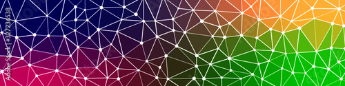 Fototapeta Abstract Low Polygon gradient blue orange pink green Network Internet Generative Art background illustration Lowpoly