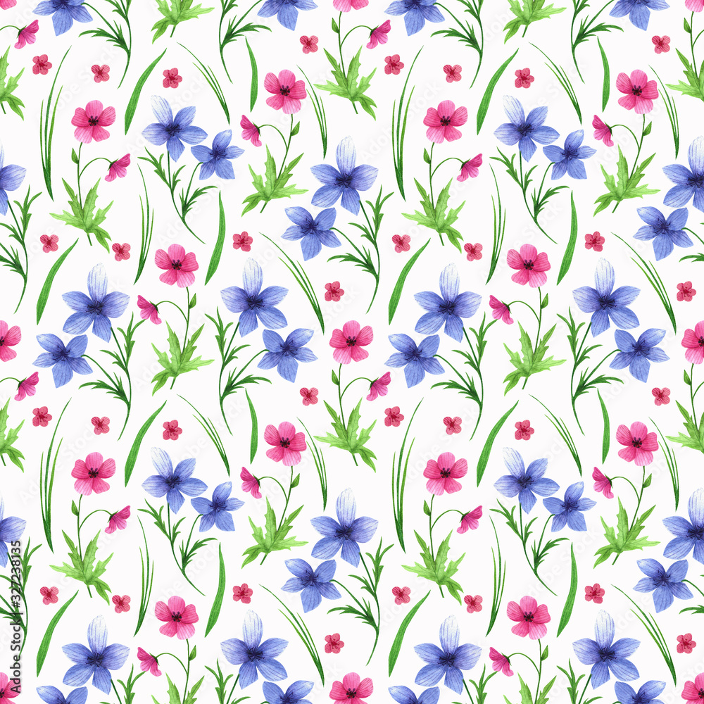 Simple wild flowers seamless pattern . Hand drawn watercolor elements. Simple wild flowers seamless pattern . Hand drawn watercolor elements.