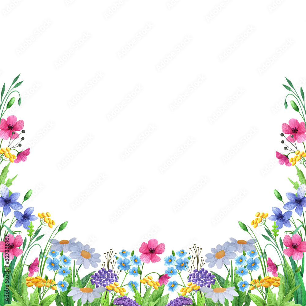 Beautiful hand drawn watercolor wild flowers background.