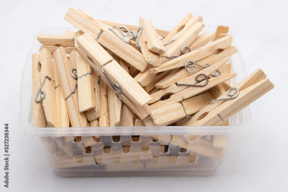 A clothespin or clothes peg is used to hang up clothes for drying, normally on a clothes line. Clothespins often come in many colors and different designs. Can be in plastic or wooden