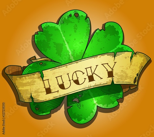 Shamrock leaf with a ribbon, colorful illustration for St Paddy's Day