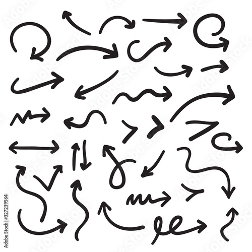 Cartoon sketchy scribble outline drawings arrow set. Vector isolated illustration