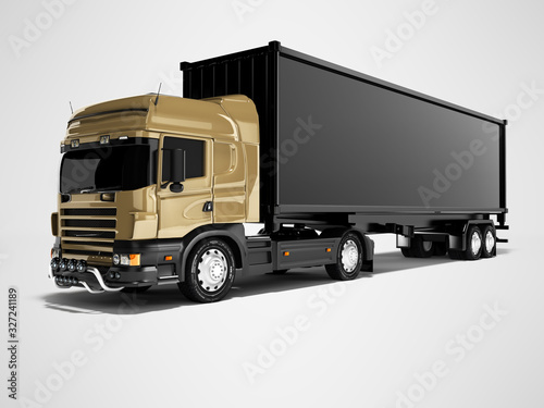 3d rendering truck tractor with black trailer on gray background with shadow