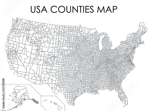 Black USA Counties Map on White Background