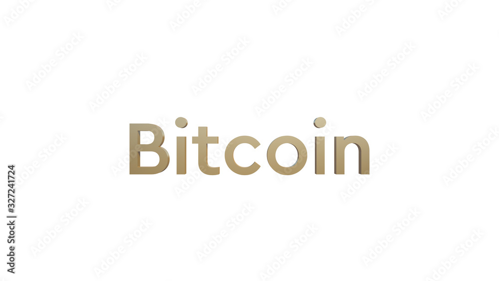 3D Rendering Bitcoin Word Isolated on White Background