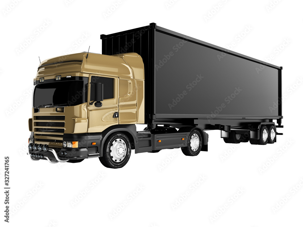 3d rendering truck tractor with black trailer on white background no shadow
