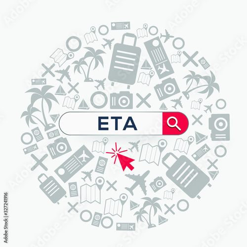 ETA mean (estimated time of arrival) Word written in search bar ,Vector illustration.