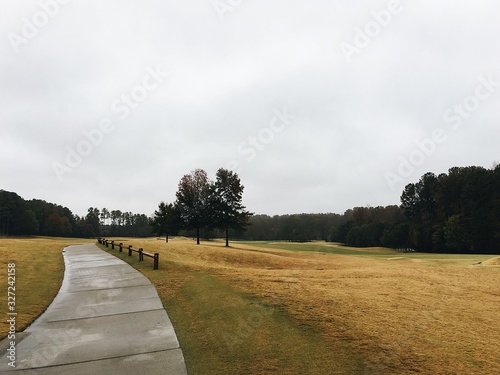 Empty golf course on a cloudy day