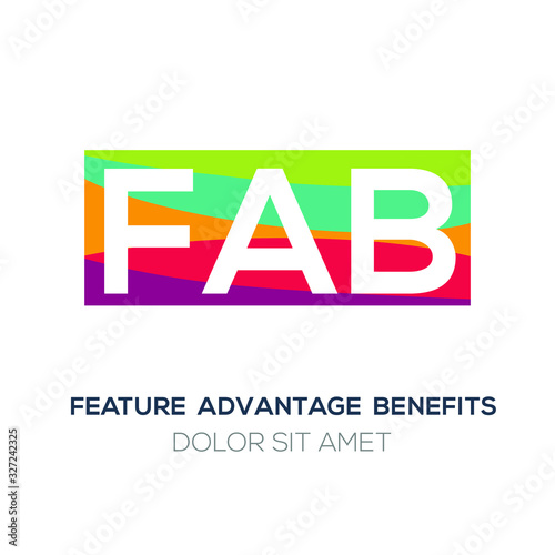 Creative colorful logo , FAB mean (feature advantage benefits) . © khaled