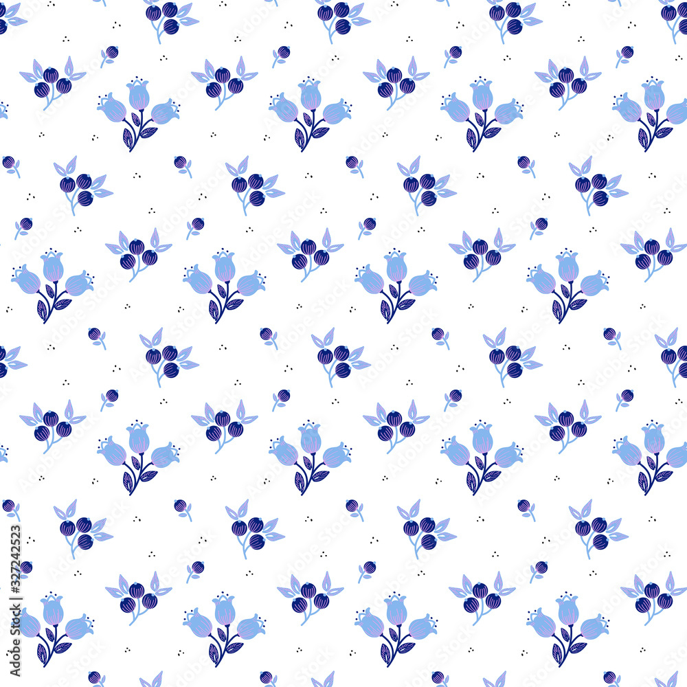 Simple little cute flowers seamless pattern with berries. Floral blooming fabric design. Simple little cute flowers seamless pattern with berries. Floral blooming fabric design.