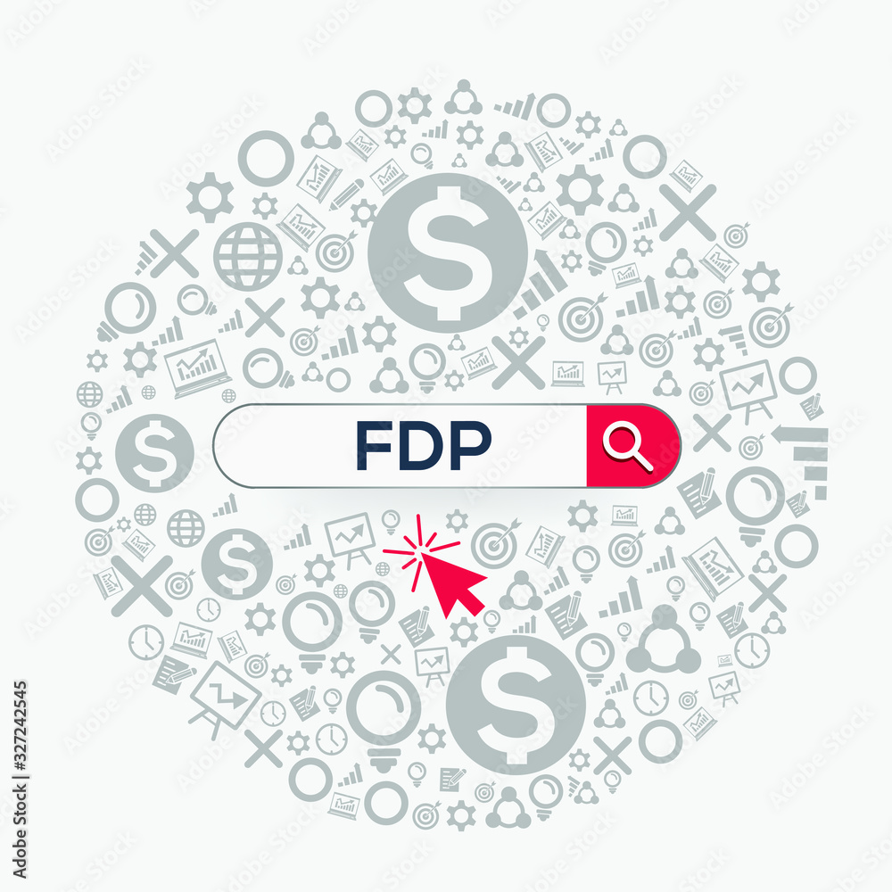 FDP mean (finance department) Word written in search bar ,Vector illustration.