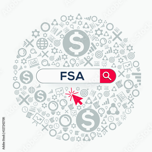 FSA mean (financial services authority) Word written in search bar ,Vector illustration.