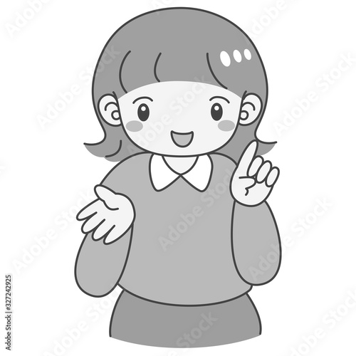 モノクロ　説明する　女の子　シンプル　可愛い