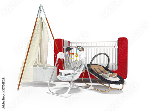 3D rendering of baby bed swing for sleeping child on white background with shadow