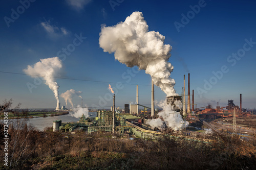 View on Schwelgern coking plant from Alsumer Hill in Duisburg, Germany