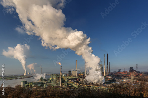 View on Schwelgern coking plant from Alsumer Hill in Duisburg, Germany