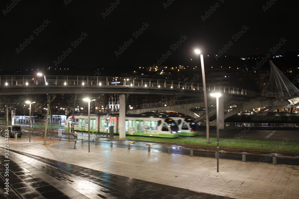 Naklejka premium Tram of Bilbao at night