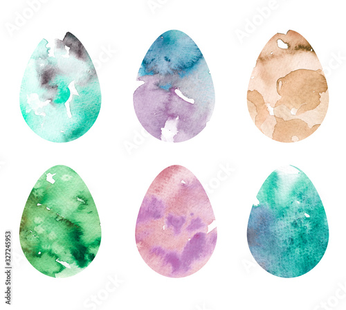 Watercolor abstract splash Easter eggs illustration collection isolated on white background