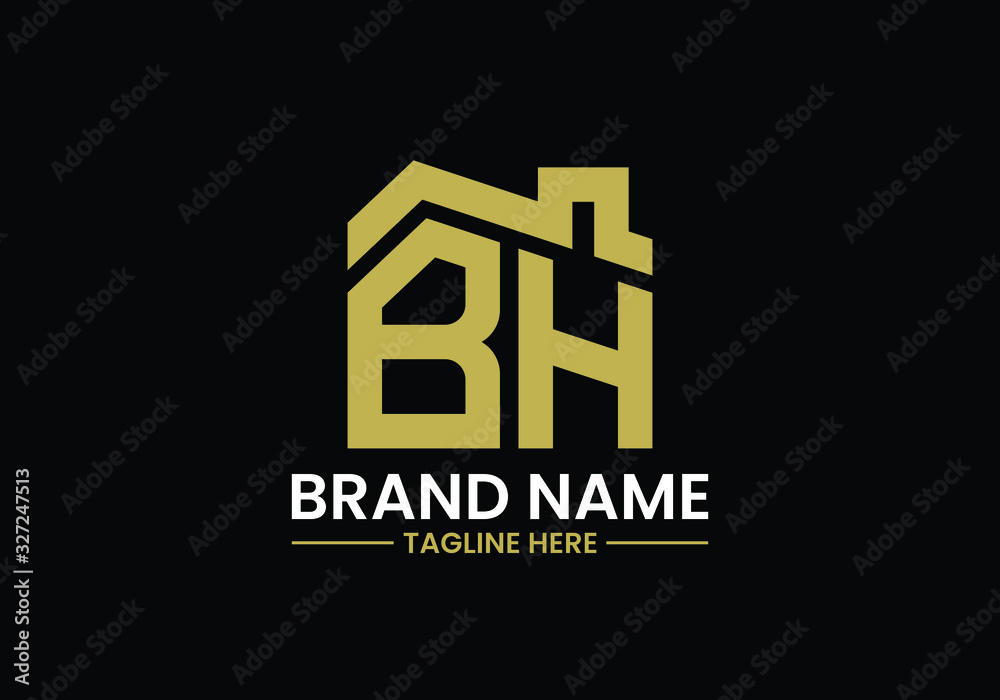 Obraz premium Initial Letter B and H with the roof. Real estate logo design concept.