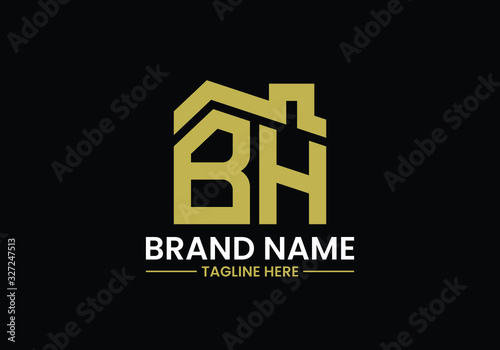 Initial Letter B and H with the roof. Real estate logo design concept.