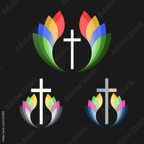 Cross Christ Easter icon set, decorated with cross or symbols. Used for making or decorating vector church logos.