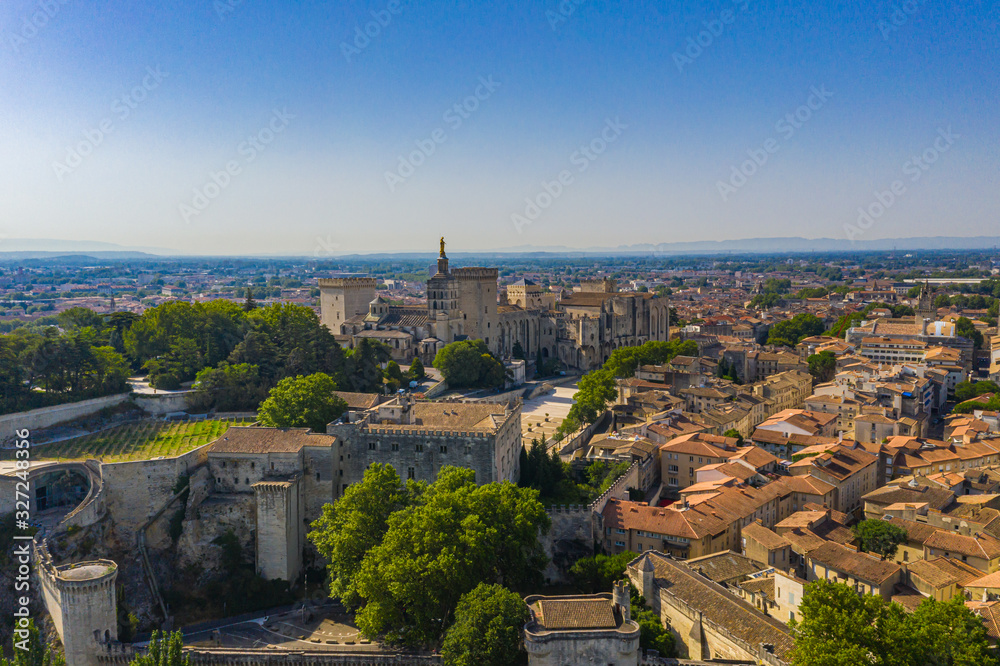Beautiful Avignon city townscape scenery in summer blue sky