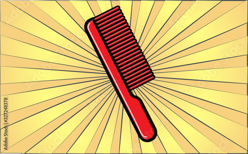 Beauty glamor barber comb for styling hair and beauty on the background of abstract yellow rays. Vector illustration