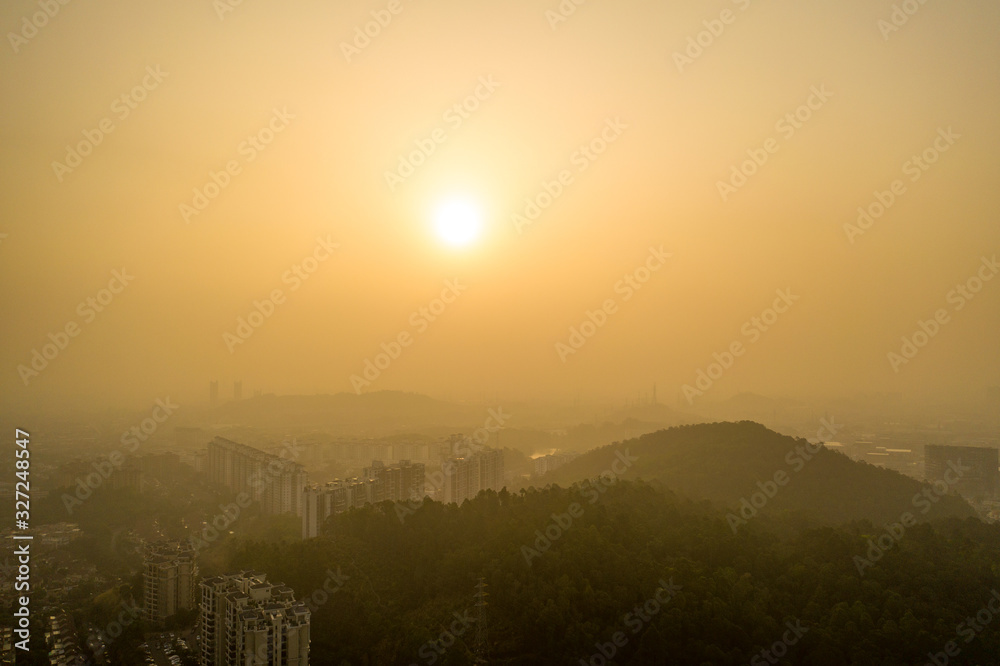 Sunset, Guangzhou China, Aerial Photography 
