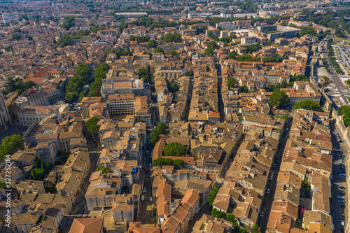 Aerial townscape view of ancient architecture of Avignon city, France