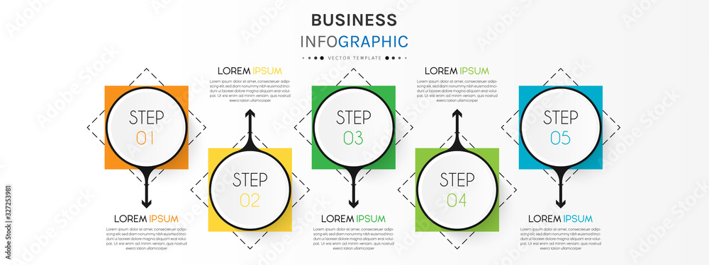 Naklejka premium Biznesowy element infograficzny z 5 opcjami, krokami, numerem projektu szablonu wektora