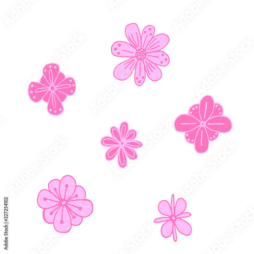 Set of flat flower icons in silhouette isolated and love lettering. Simple retro designs in black and white. © Ангелина