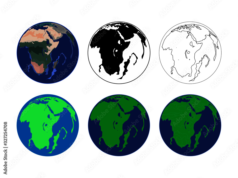 Six globe icons in different colors vector