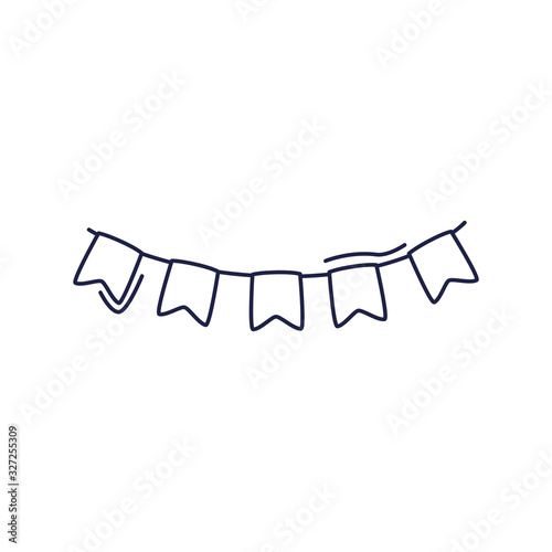 happy birthday, garland flags decoration celebration party line style icon