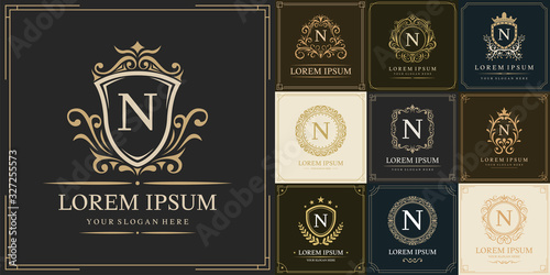 Set of luxury logo template, Initial letter type N, vector illustration