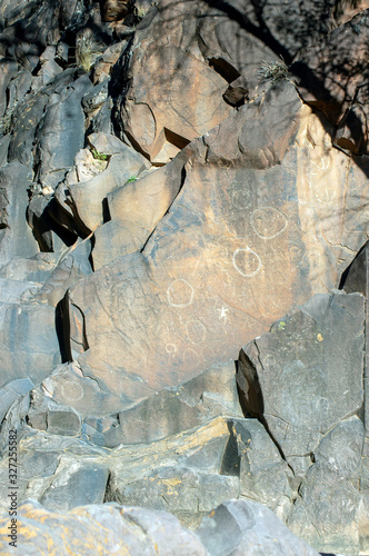 Aboriginal rock engravings at Sacred Canyon, Flinders Ranges National Park, South Australia, Australia photo