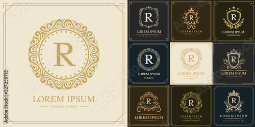 Set of luxury logo template, Initial letter type R, vector illustration