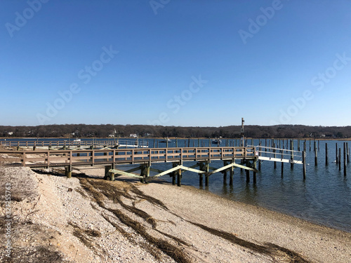 A Pier on Mt. Sinai Harbor in Cedar Beach Town Preserve in the Town of Brookhaven, Long Island, NY.