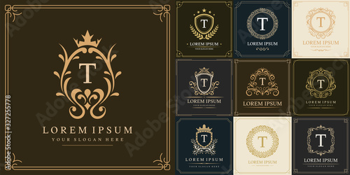 Set of luxury logo template, Initial letter type T, vector illustration