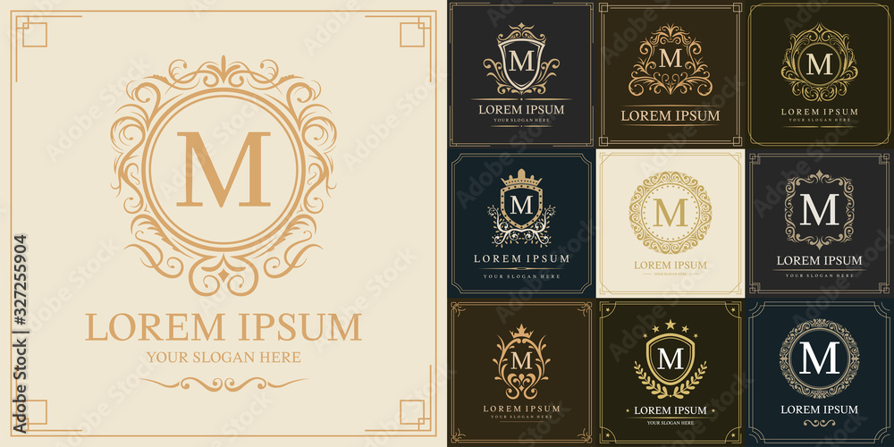 Set of luxury logo template, Initial letter type M, vector illustration