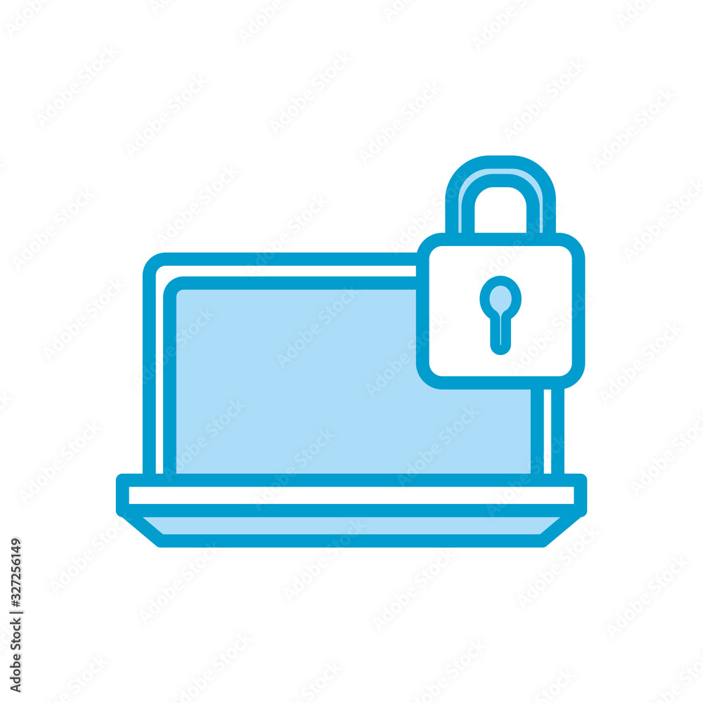 Isolated padlock and laptop line and fill style icon vector design Isolated padlock and laptop line and fill style icon vector design