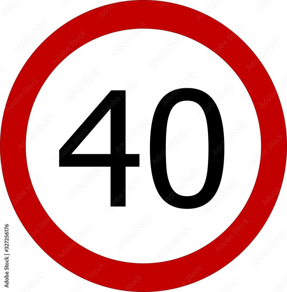 Speed limit 40 kmh or 40 mph sign on white background Speed limit 40 kmh or 40 mph sign on white background