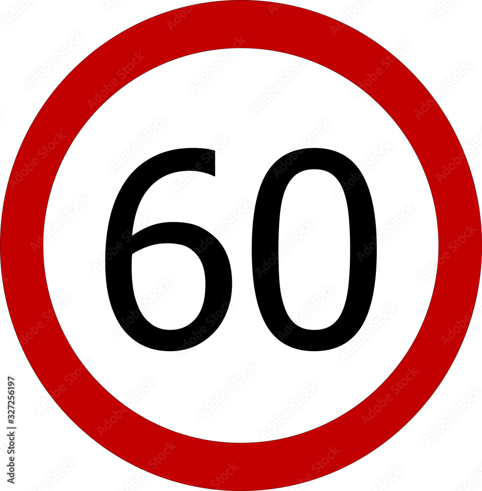 Speed limit 60 kmh or 60 mph sign on white background Speed limit 60 kmh or 60 mph sign on white background