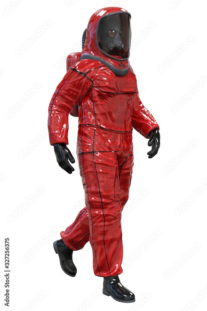 Man in a biohazard suit isolated on white 3d illustration Man in a biohazard suit isolated on white 3d illustration