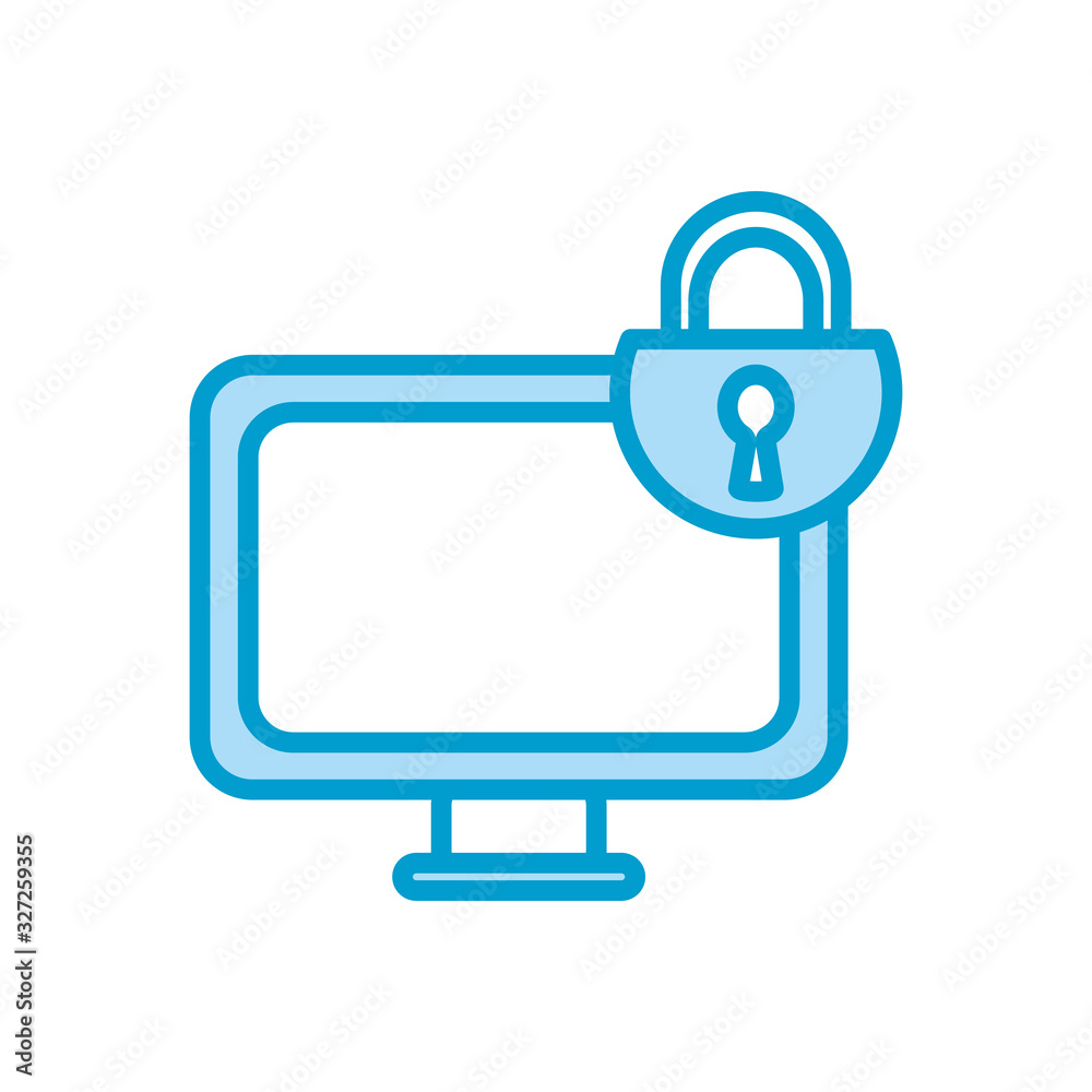 Isolated padlock and computer line and fill style icon vector design Isolated padlock and computer line and fill style icon vector design