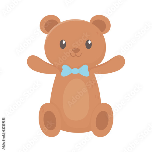 kids toy teddy bear with bow tie cartoon icon design white background